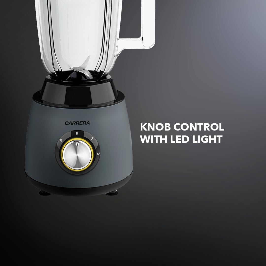 CARRERA 3-in-1 Powerful Blender 600W with 1.5L Blending Jar, Staineless Steel Blades & Copper Motor, Knob Control & LED Dislay, Perfect for Mixing, Grinding and Blending, Grey- CRR567, 2 Year Warranty