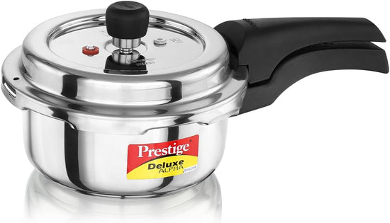 Prestige 2 Litre Stainless Steel Deluxe Alpha Svachh Outer Lid Pressure Cooker | Deep Lid for Spillage Control | TRIPLY Base | Gasket Release System