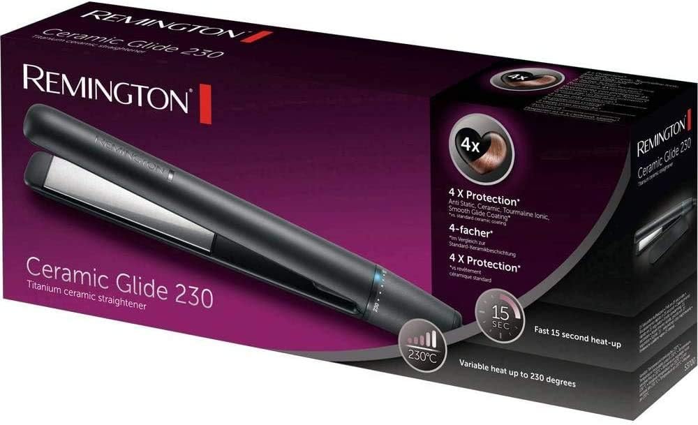 Remington Ceramic Glide 230 Hair Straightener | 3x Longer-Lasting Plates with Fast Heat-Up & Anti-Static Technology – S3700 (Black, 30cm)