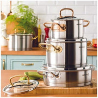 Korkmaz Proline 8 Piece Pot Cookware Set | Stainless Steel Induction Compatible Tri-Ply Bottom Pots Set | Rose Gold - KA1149