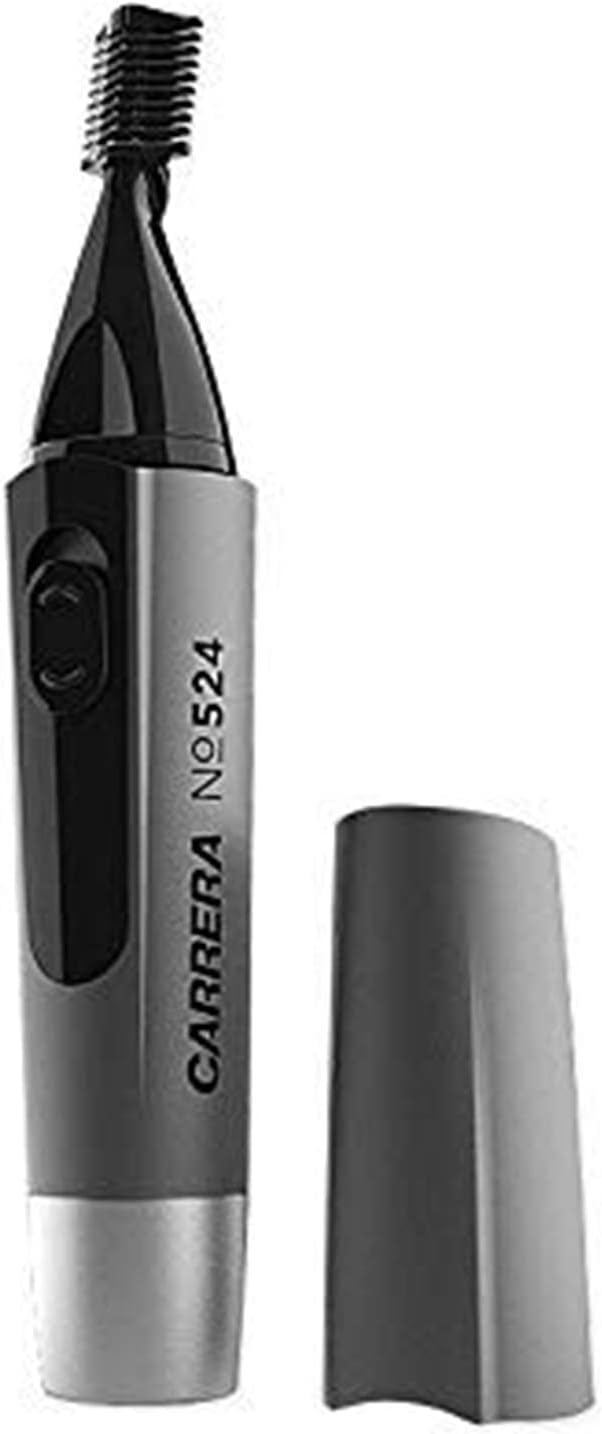 CARRERA 524 Hair Trimmer for Men & Women Integrated Spotlight for Precision Trimming Portable & Cordless Ideal for Small Facial Hair, Nose, Ears, Eyebrows, Sideburns etc Cutting length 0.4 mm, Silver