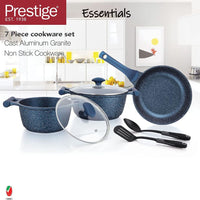 Prestige Essentials Granite 7 Piece Non-Stick Cast Aluminium Cookware Sets | Induction Compatible Pots and Pans Set | Dark Blue - PR80959