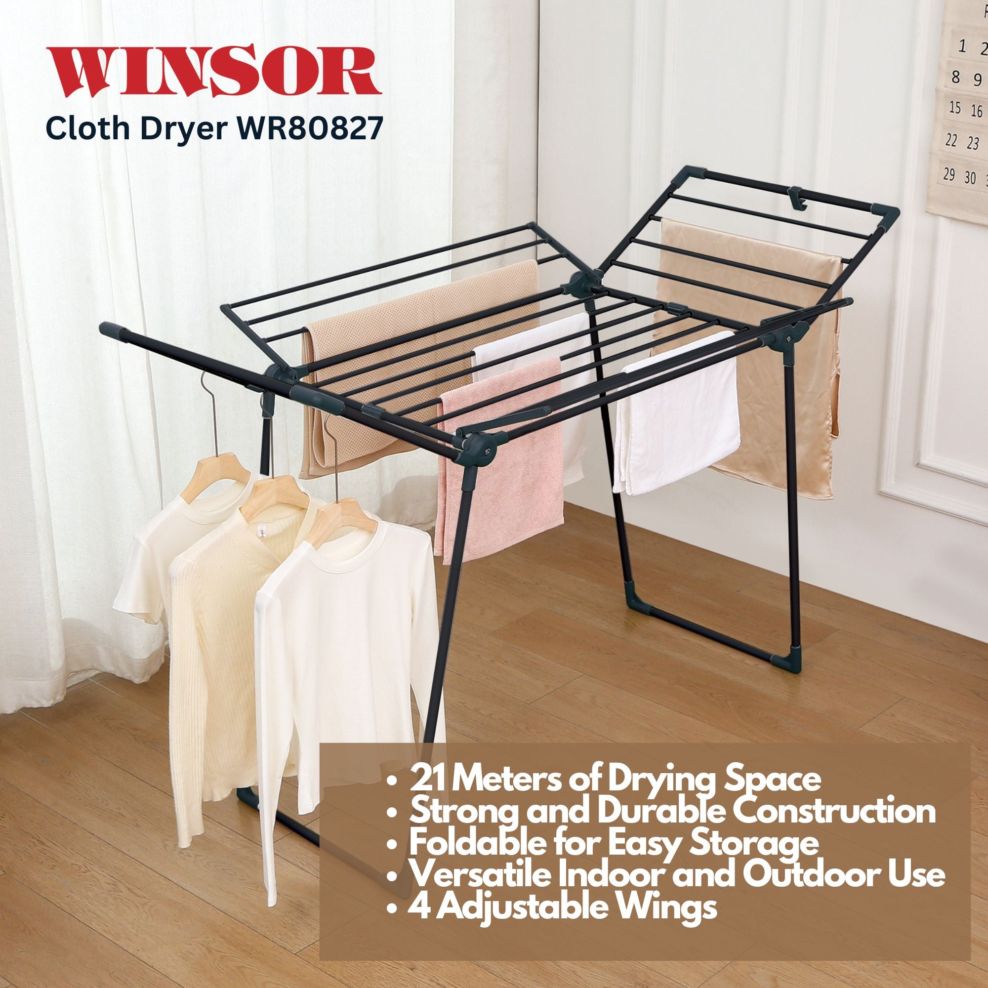 Winsor Foldable Clothes Drying Stand  21M, Black | WR80826