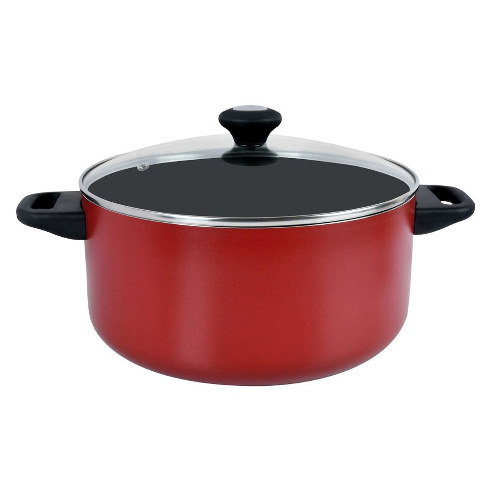 Prestige Value Pack Non-Stick Cookware sets 7Pcs | Non Stick Aluminium Pots and Pans Cooking Set | Soup Pots Set | Frying Pan Set | PR21568 - Red