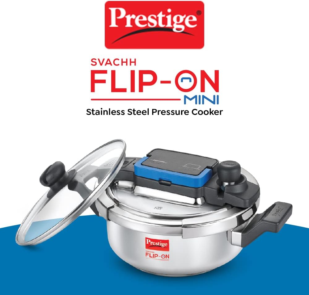Prestige Svachh FLIP-ON Mini SS Pressure Cooker 18 cm-2 L with Glass Lid | MPF20164