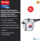 Prestige 5 Litre Stainless Steel Popular Svachh Outerlid Pressure Cooker | Deep lid for spillage control | Gas & Induction Compatible | Controlled Gasket Release System