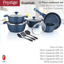 Prestige Essentials Granite 12 Piece Non-Stick Cast Aluminium Cookware sets | Induction Compatible Pots and Pans Set | Blue - PR80966
