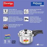 Prestige 2 Litre Stainless Steel Deluxe Alpha Svachh Outer Lid Pressure Cooker | Deep Lid for Spillage Control | TRIPLY Base | Gasket Release System