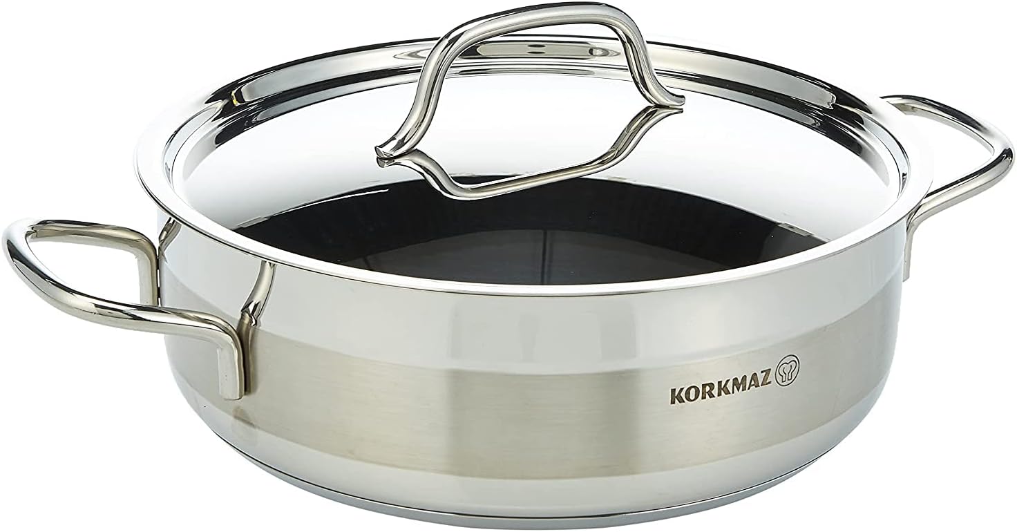 Korkmaz Alfa 9 Pieces Stainless Steel Cookware Set | Induction Compatible Tri-Ply Bottom Cookware Pots and Pans Set | Silver - KA1660