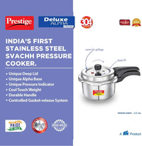Prestige 2 Litre Stainless Steel Deluxe Alpha Svachh Outer Lid Pressure Cooker | Deep Lid for Spillage Control | TRIPLY Base | Gasket Release System
