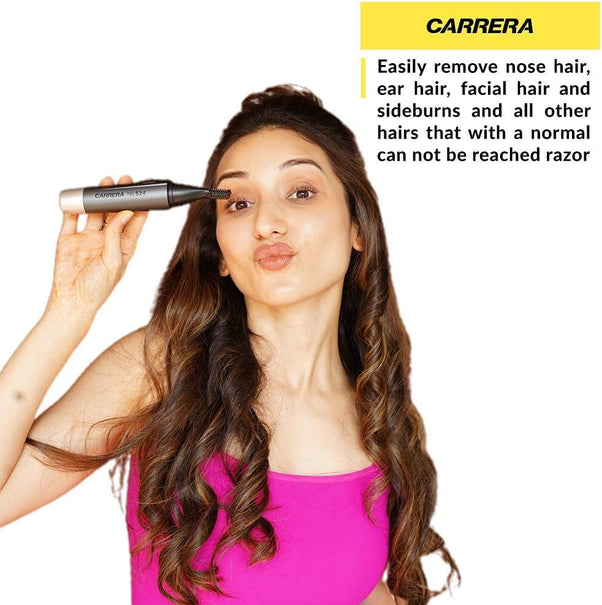 CARRERA 524 Hair Trimmer for Men & Women Integrated Spotlight for Precision Trimming Portable & Cordless Ideal for Small Facial Hair, Nose, Ears, Eyebrows, Sideburns etc Cutting length 0.4 mm, Silver
