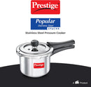 Prestige 1.5 Litre Stainless Steel Popular Svachh Outerlid Pressure Cooker | Deep lid for spillage control|Gas & Induction Compatible|Controlled Gasket Release System