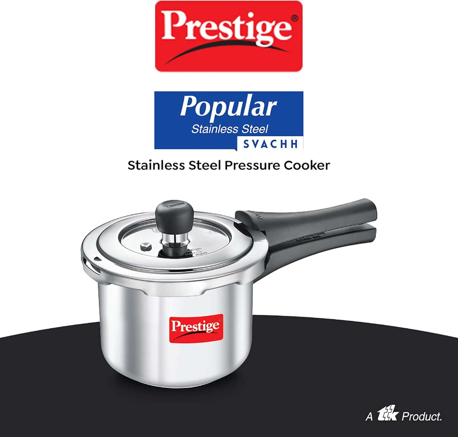 Prestige 1.5 Litre Stainless Steel Popular Svachh Outerlid Pressure Cooker | Deep lid for spillage control|Gas & Induction Compatible|Controlled Gasket Release System
