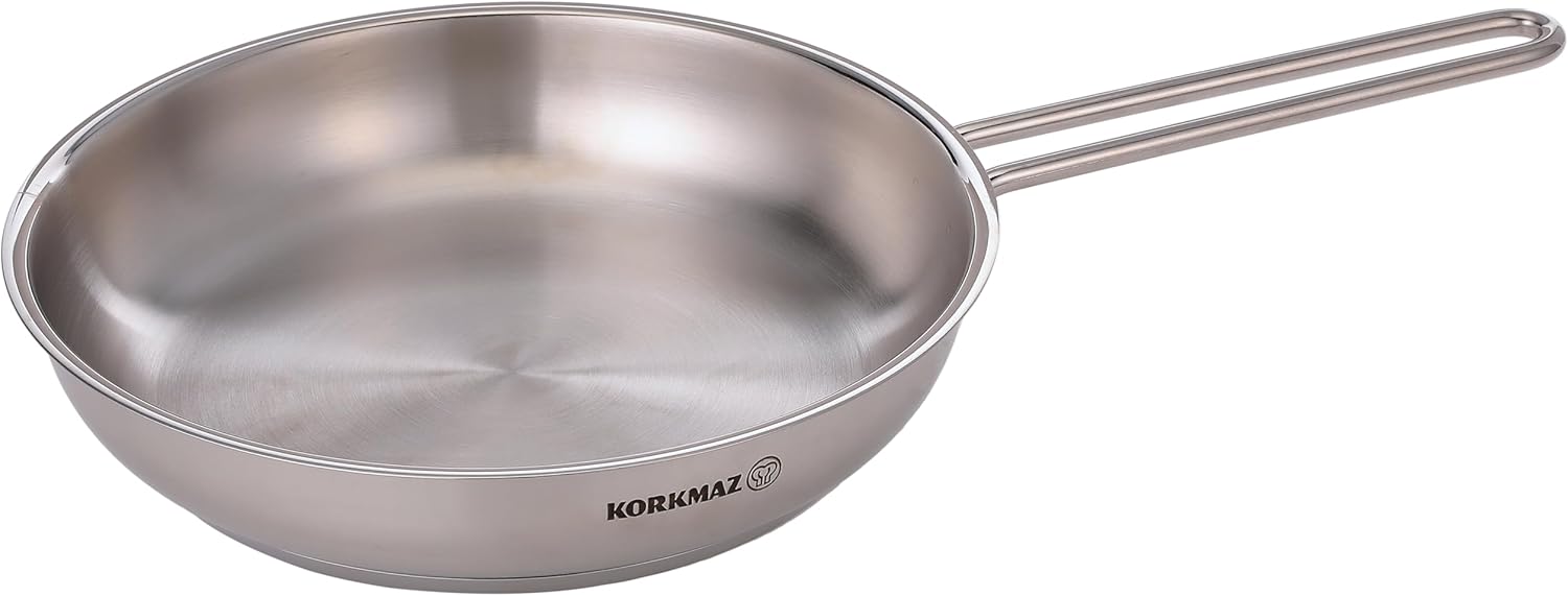 Korkmaz Tombik 9 Pieces Stainless Steel Cookware Set | Induction Compatible Tri-Ply Bottom Pots and Pans Set | Silver - KA1800