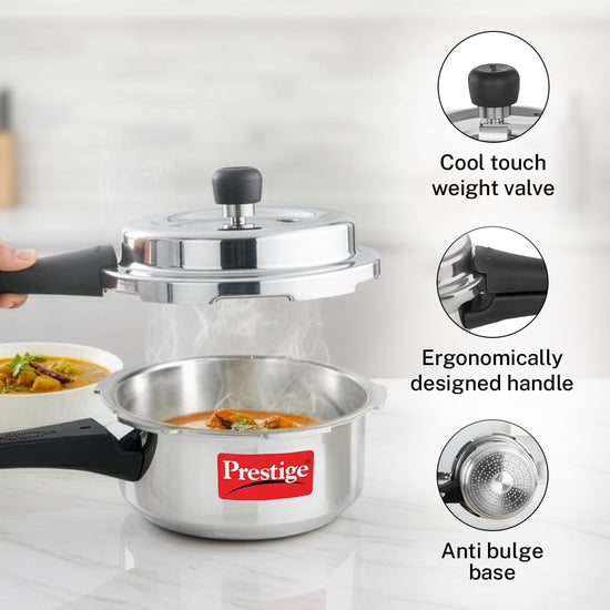 Prestige Popular Plus Svachh 2L Aluminium Pressure Cooker with spillage control lid (MPP10170) | Induction Base