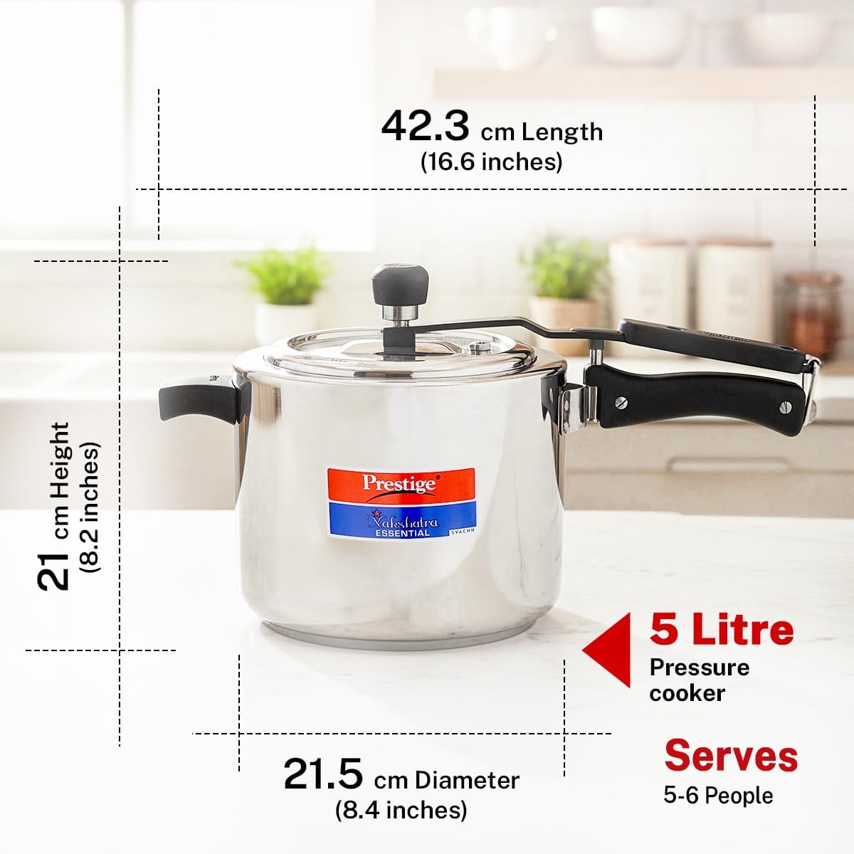 Prestige 5L Essential Svachh  Pressure Cooker with Spillage Control  Lid Cooker | Triply Induction Bottom | MPN20538