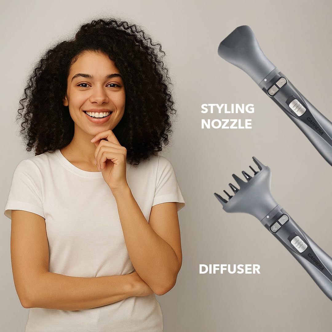 CARRERA OMNI Styler 1200W Hot Air Brush – One Step Hair Dryer & Volumizer with Rotating Ceramic Brush, 6 Attachments, Frizz Control, 3 Heat Settings, Cool Shot, Blow Dry & Style, CRR528, 2 Yr Warranty