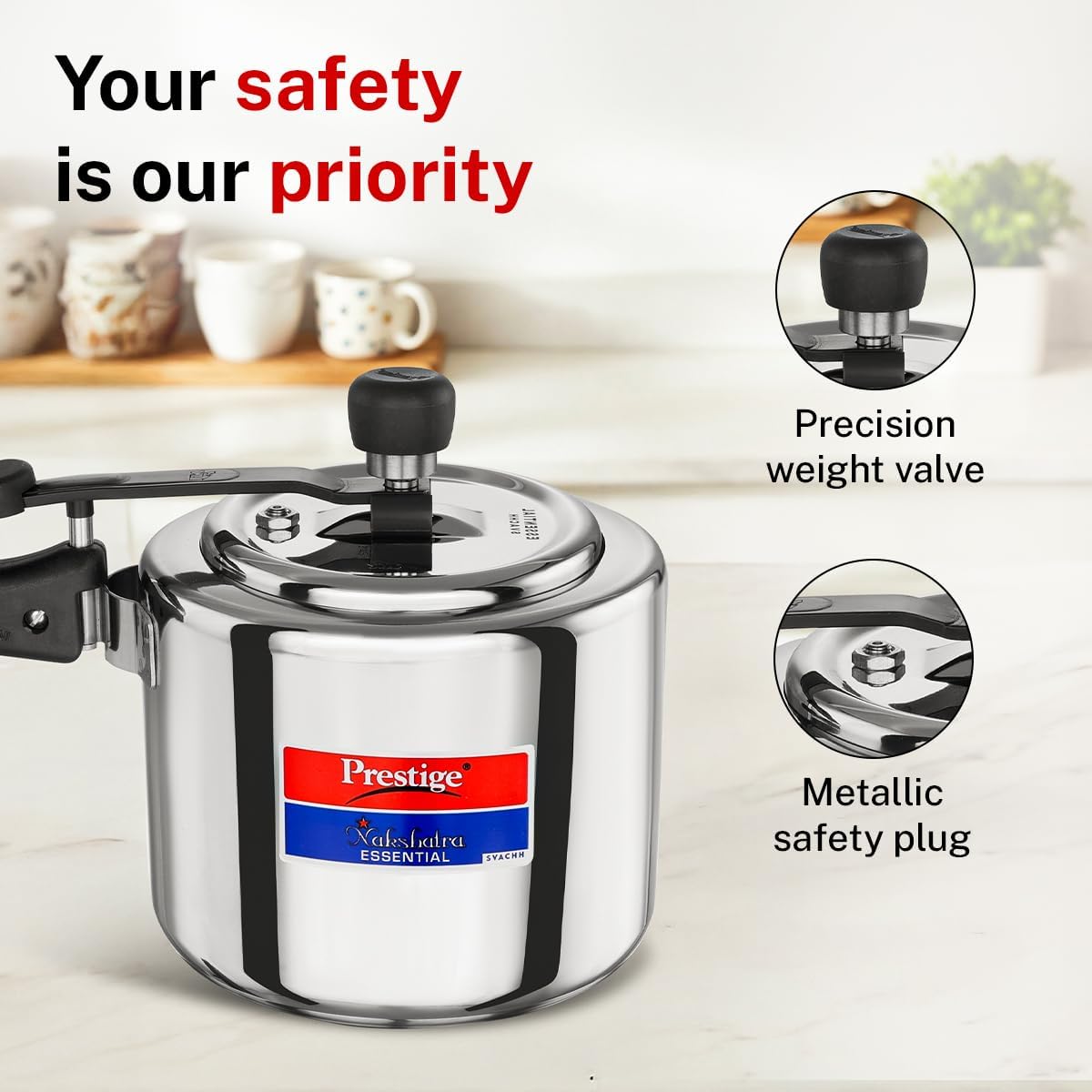 Prestige 3L Essential Svachh Pressure Cooker with Spillage Control Lid | Triply Induction Bottom | MPN20537