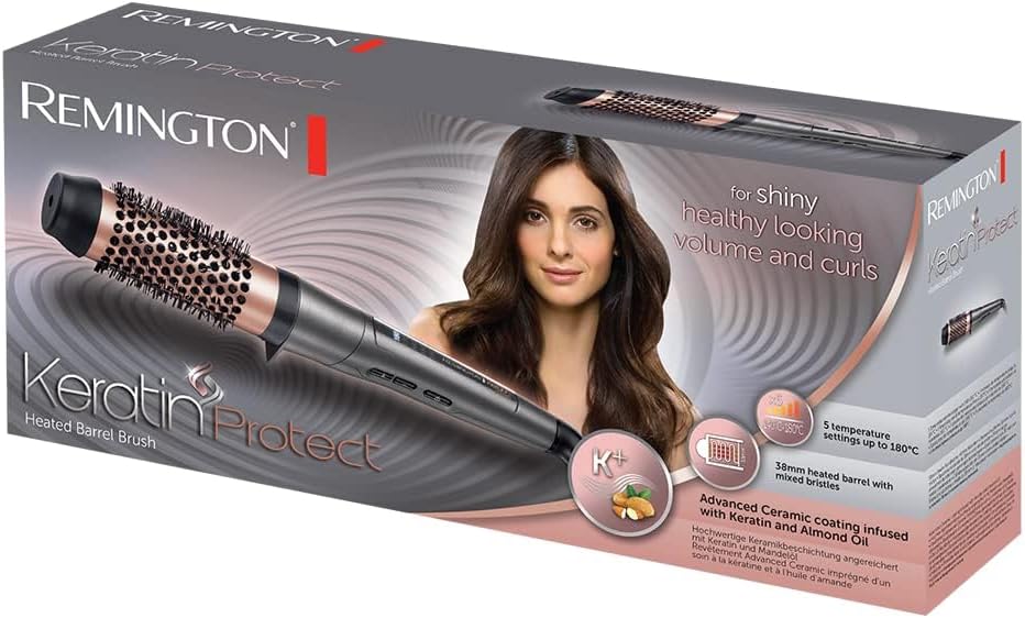 Remington Keratin Protect Heated Barrel Brush | Advanced Ceramic Barrel Infused with Keratin & Almond Oil | Smooth & Voluminous Styling – CB8338