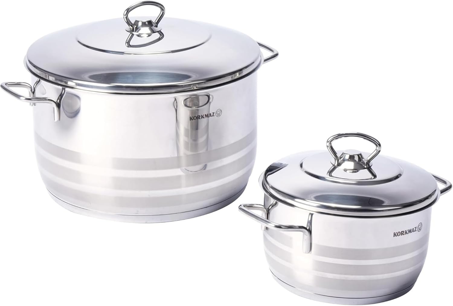 Korkmaz Astra 11 Pcs Stainless Steel Cookware Set | Turkish Induction Compatible Tri-Ply Bottom Pots and Pans Set | Silver KA1090