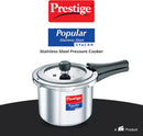 Prestige 3 Litre Stainless Steel Popular Svachh Outerlid Pressure Cooker | Deep lid for spillage control |Gas & Induction Compatible|Controlled Gasket Release System