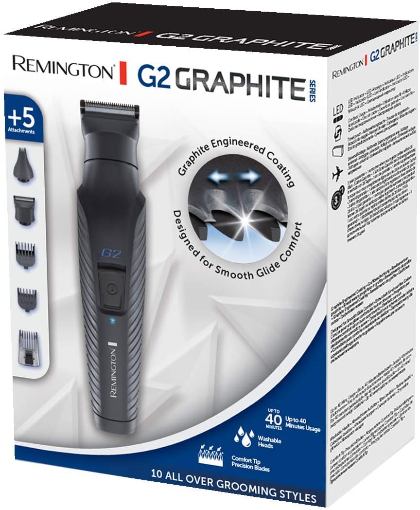 Remington G2 Graphite Series Personal Groomer | 6-in-1 Beard, Nose & Body Grooming Kit with Washable Attachments – PG2000