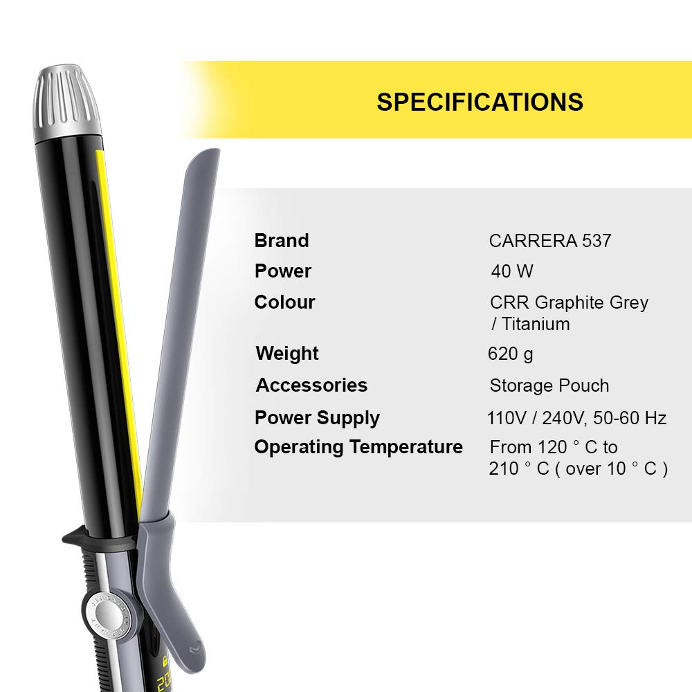 Carrera 537 Professional Curling Machine Hair Rod | Curling Iron Tong for Women | Ceramic Wand - Flexi Rod, LED & Long Plates