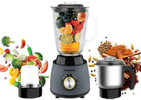 CARRERA 3-in-1 Powerful Blender 600W with 1.5L Blending Jar, Staineless Steel Blades & Copper Motor, Knob Control & LED Dislay, Perfect for Mixing, Grinding and Blending, Grey- CRR567, 2 Year Warranty