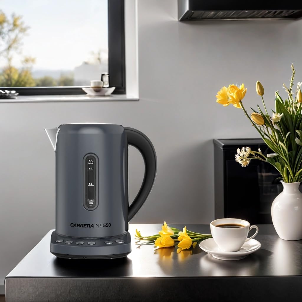 CARRERA Electric Kettle № 550 – 2000-2400W Stainless Steel Kettle with Adjustable Temperature, Keep Warm Function & LED Display