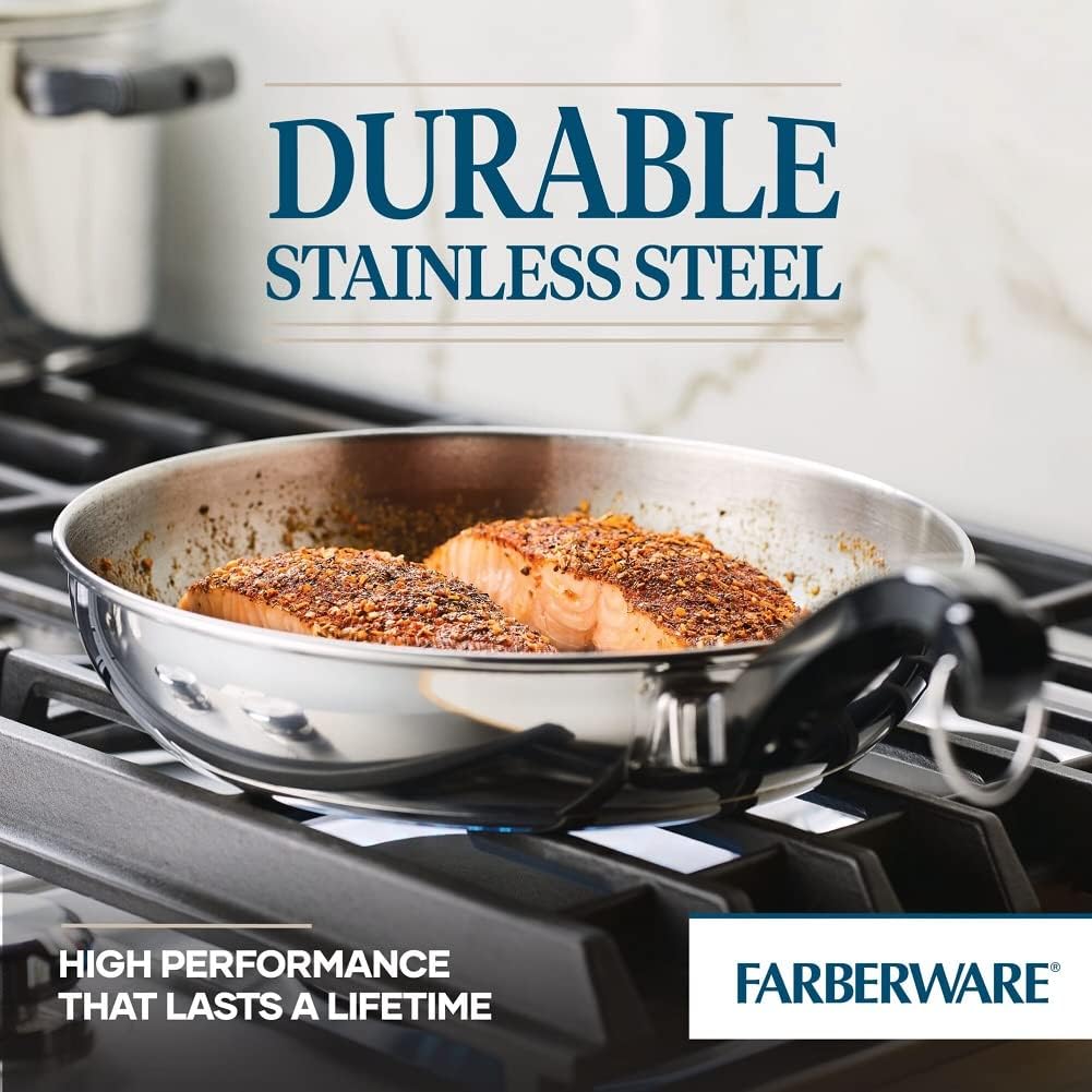 Farberware Classic Stainless Steel Cookware Pots and Pans Se | 15-Piece Cooking Set - FB50049 Silver