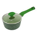 Prestige Essentials Sauce Pan with Glass Lid 16 Cm | Induction Compatible Non Stick Pan | Granite Coted Cooking Pot | Green - PR81106