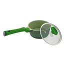 Prestige Essentials Sauce Pan with Glass Lid 16 Cm | Induction Compatible Non Stick Pan | Granite Coted Cooking Pot | Green - PR81106
