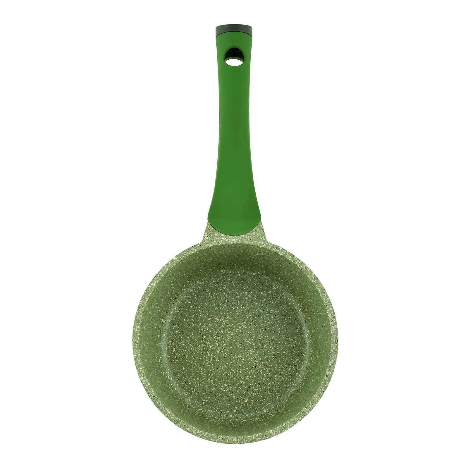 Prestige Essentials Sauce Pan with Glass Lid 16 Cm | Induction Compatible Non Stick Pan | Granite Coted Cooking Pot | Green - PR81106