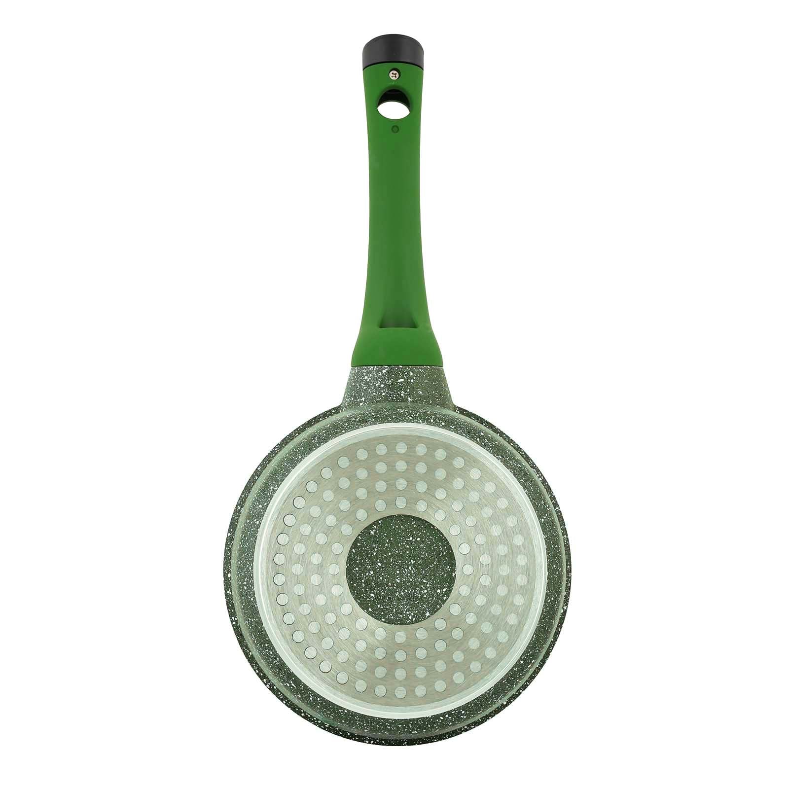 Prestige Essentials Sauce Pan with Glass Lid 16 Cm | Induction Compatible Non Stick Pan | Granite Coted Cooking Pot | Green - PR81106