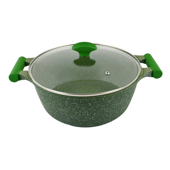 Prestige Essentials Non-Stick Casserole with Glass Lid 32Cm | Granite Induction Compatible Aluminium Cooking Pot | Green - PR81113