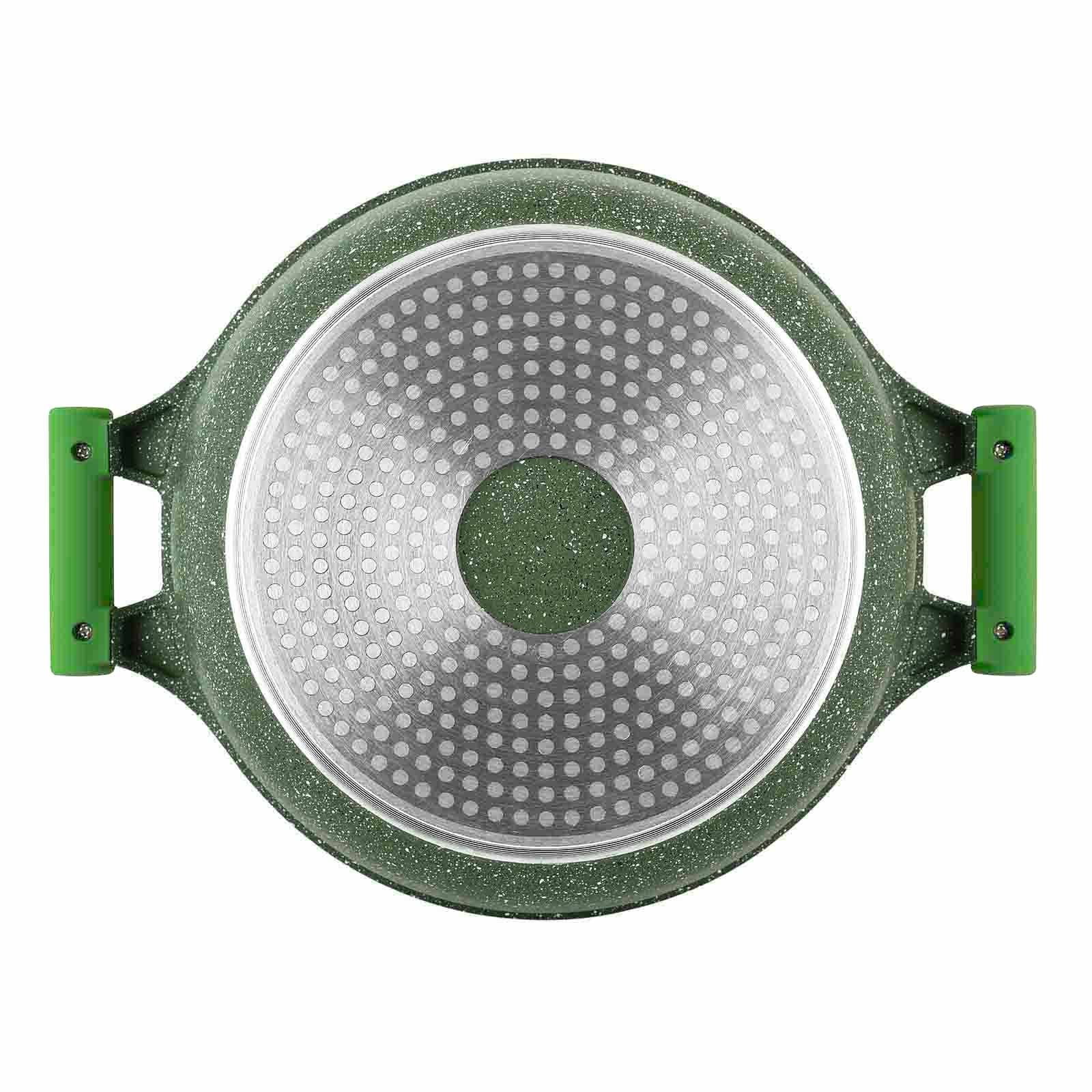Prestige Essentials Non-Stick Casserole with Glass Lid 28Cm | Granite Induction Compatible Aluminium Cooking Pot | Green - PR81111