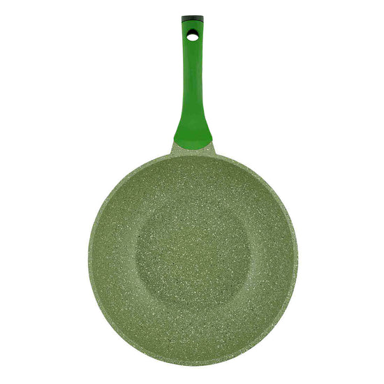 Prestige Essentials Wok Pan 28 Cm | Induction Compatible Non Stick Pan | Granite Coted Cooking Pot | Green - PR81116
