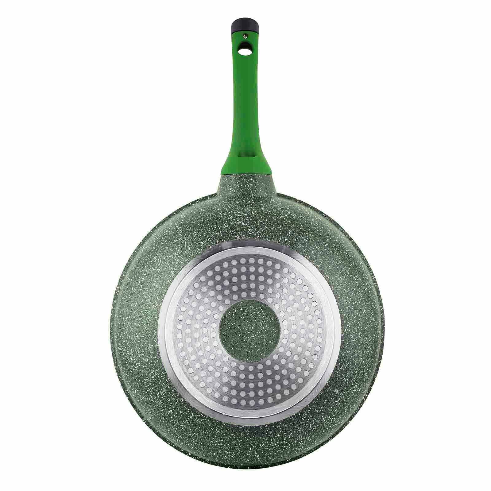Prestige Essentials Wok Pan 30 Cm | Induction Compatible Non Stick Pan | Granite Coted Cooking Pot | Green - PR81117
