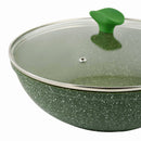 Prestige Essentials Wok Pan 30 Cm | Induction Compatible Non Stick Pan | Granite Coted Cooking Pot | Green - PR81117