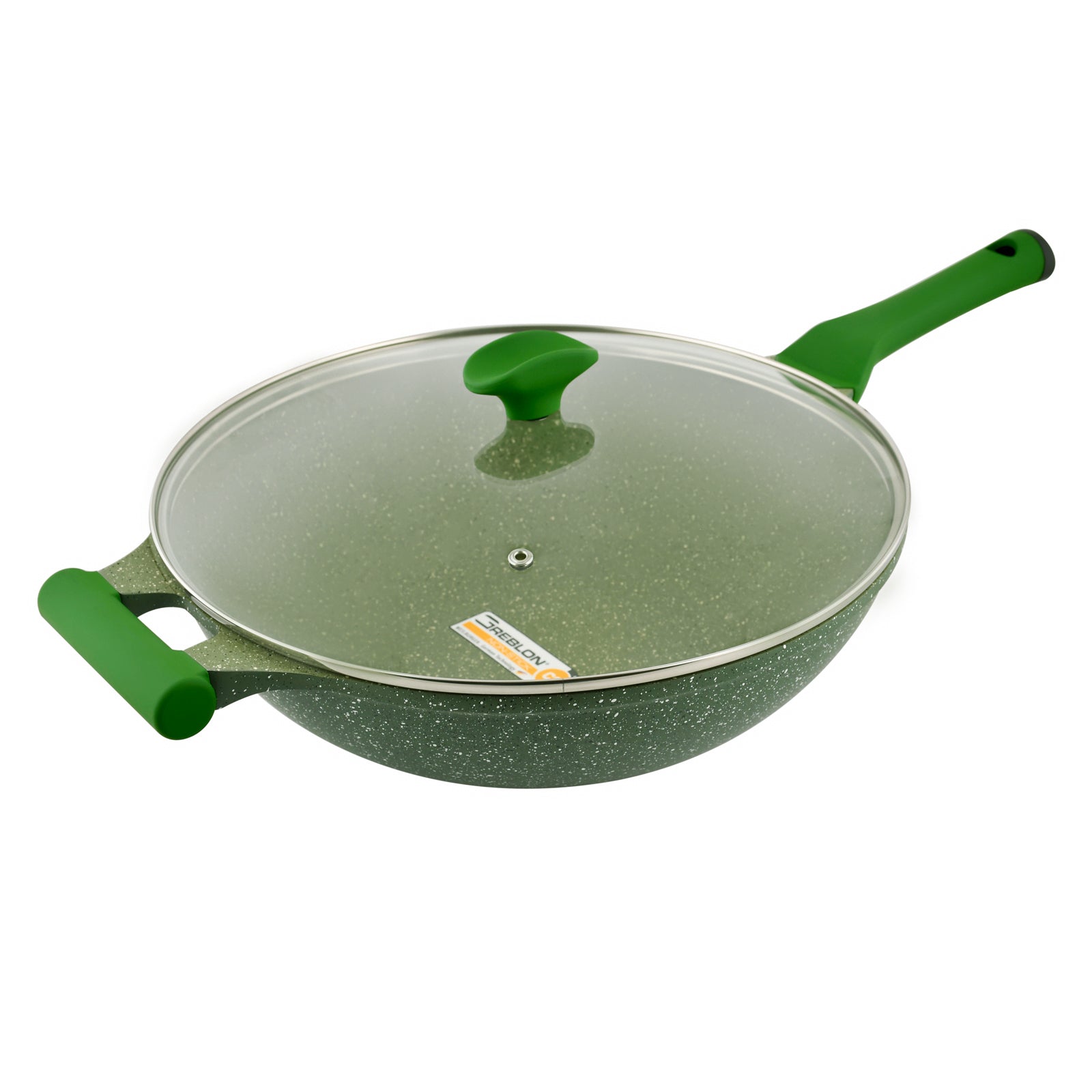 Prestige Essentials Wok Pan 32 Cm | Induction Compatible Non Stick Pan | Granite Coted Cooking Pot | Green - PR81118
