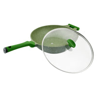 Prestige Essentials Wok Pan 28 Cm | Induction Compatible Non Stick Pan | Granite Coted Cooking Pot | Green - PR81116