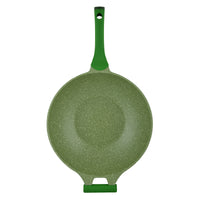 Prestige Essentials Wok Pan 32 Cm | Induction Compatible Non Stick Pan | Granite Coted Cooking Pot | Green - PR81118
