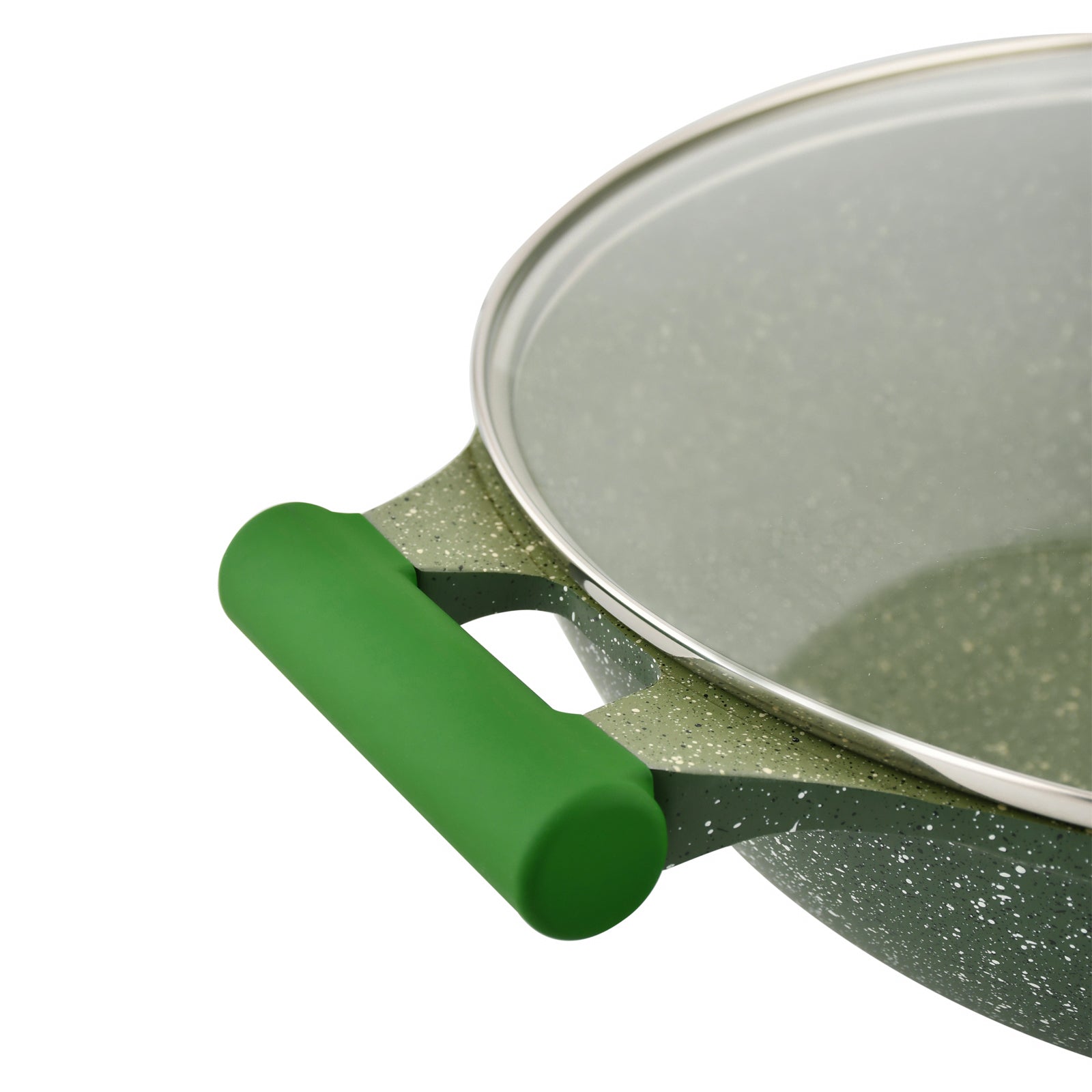 Prestige Essentials Wok Pan 32 Cm | Induction Compatible Non Stick Pan | Granite Coted Cooking Pot | Green - PR81118