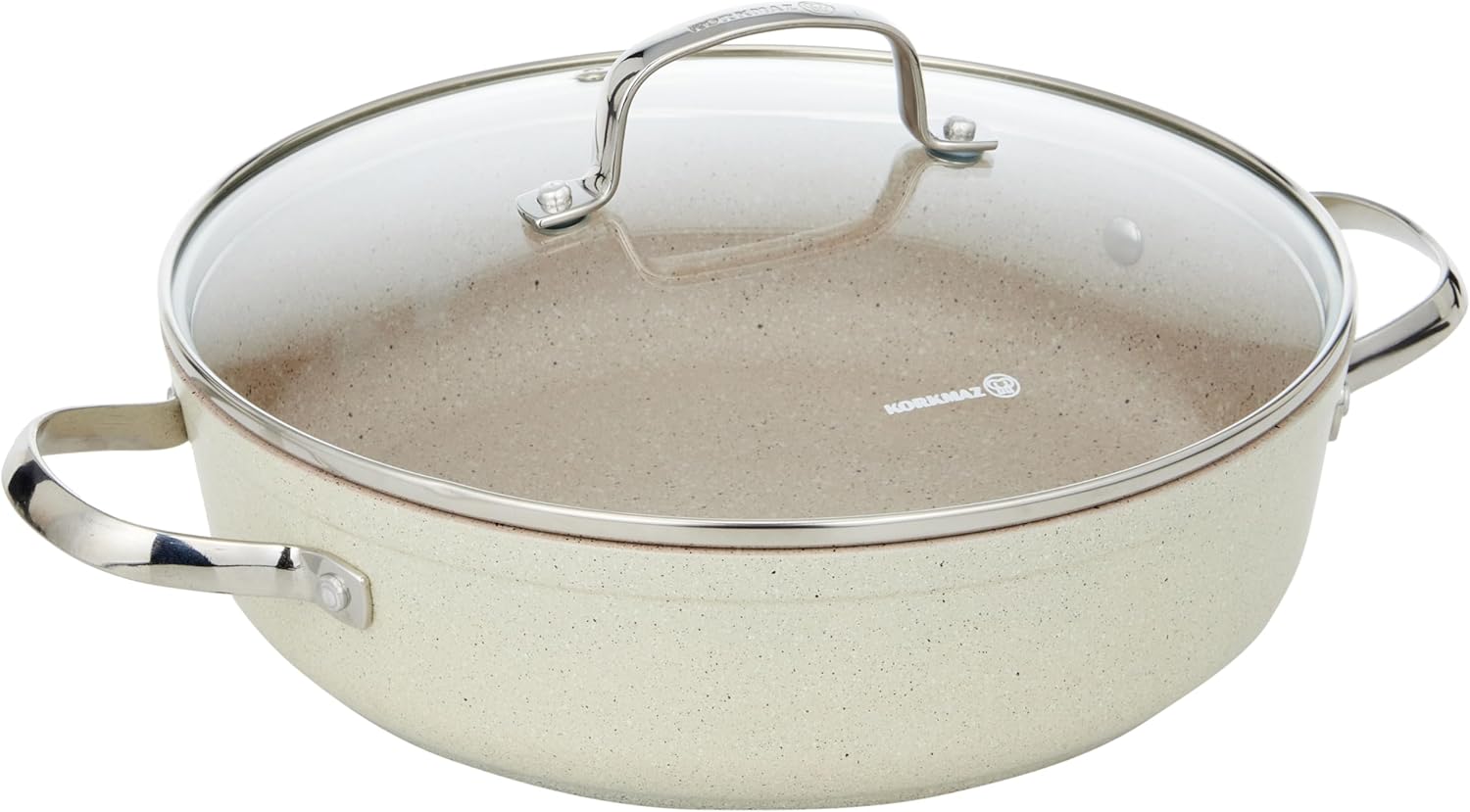 Korkmaz Granita 7 Pieces Non-Stick Cookware Set | Forged Aluminum Granite Coated Induction Base Cookware Pots and Pans Set | Beige - KA1272