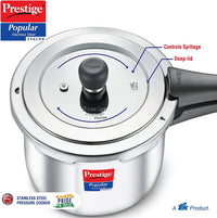 Prestige 2 Litre Stainless Steel Popular Svachh Outerlid Pressure Cooker | Deep lid for spillage control |Gas & Induction Compatible|Controlled Gasket Release System