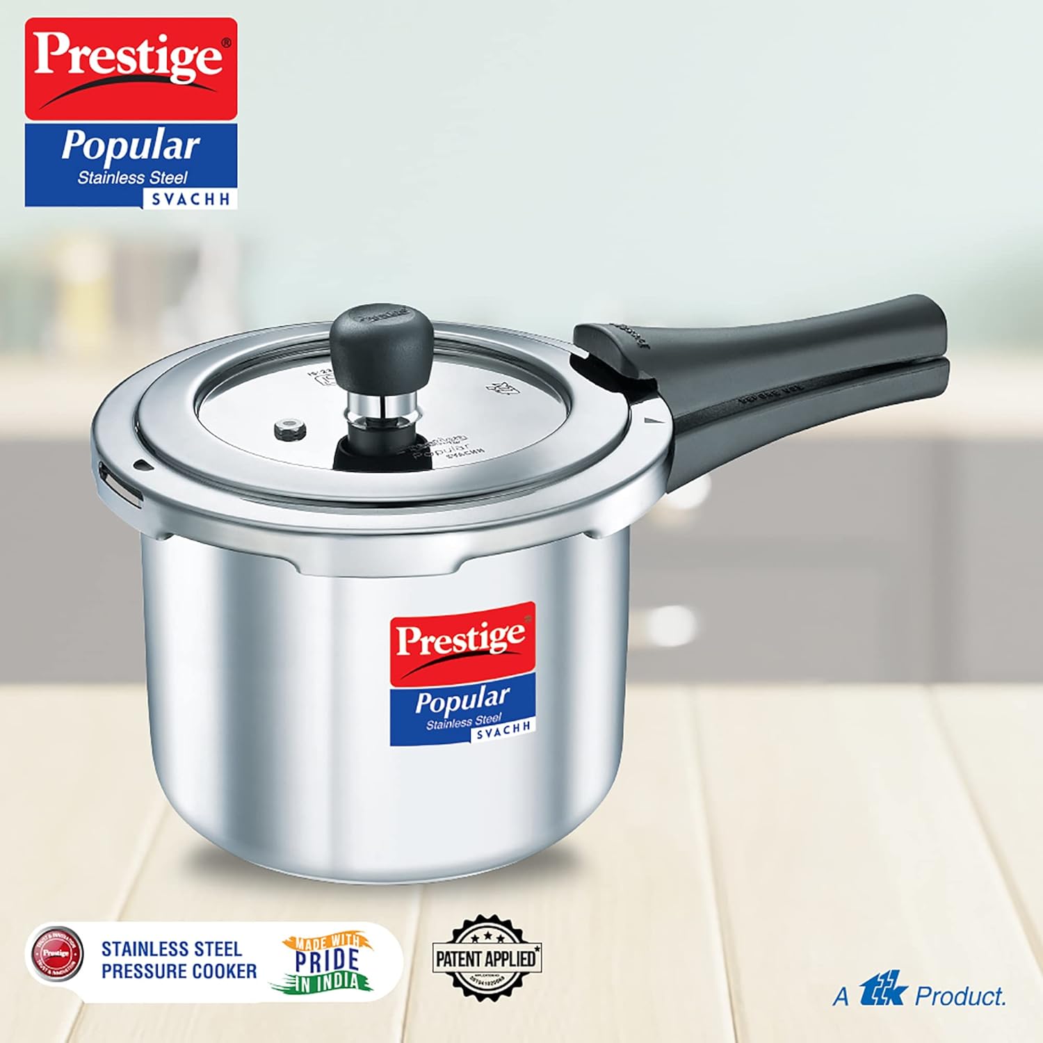 Prestige 3 Litre Stainless Steel Popular Svachh Outerlid Pressure Cooker | Deep lid for spillage control |Gas & Induction Compatible|Controlled Gasket Release System