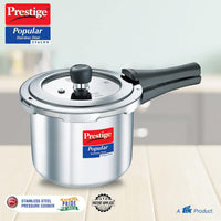 Prestige 3 Litre Stainless Steel Popular Svachh Outerlid Pressure Cooker | Deep lid for spillage control |Gas & Induction Compatible|Controlled Gasket Release System