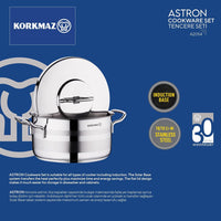 Korkmaz Astron 7 Pcs Cookware Set | Stainless Steel Pots and Pans Set | Inductions Compatible Tri-Ply Bottom Cooking Set | Silver - KA2054