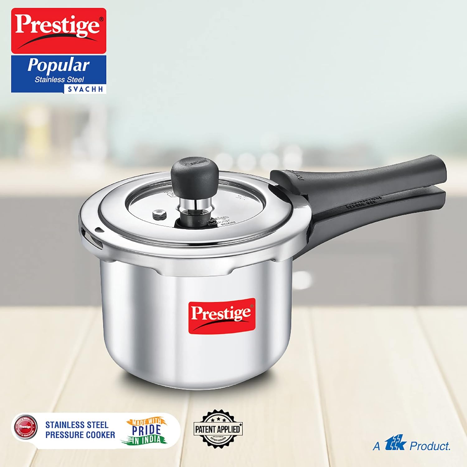 Prestige 1.5 Litre Stainless Steel Popular Svachh Outerlid Pressure Cooker | Deep lid for spillage control|Gas & Induction Compatible|Controlled Gasket Release System