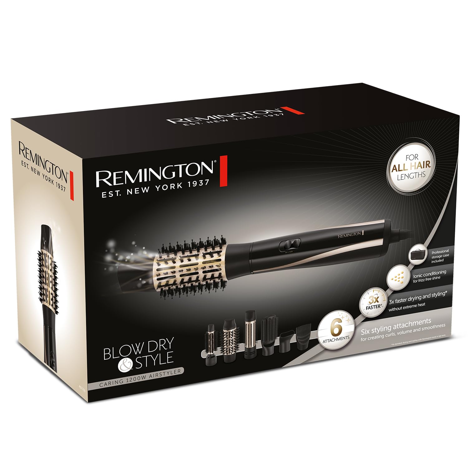 Remington Blow Dry & Style Caring Airstyler | 1200W Hot Air Styler with 3 Attachments for Smooth & Voluminous Results – REAS7700
